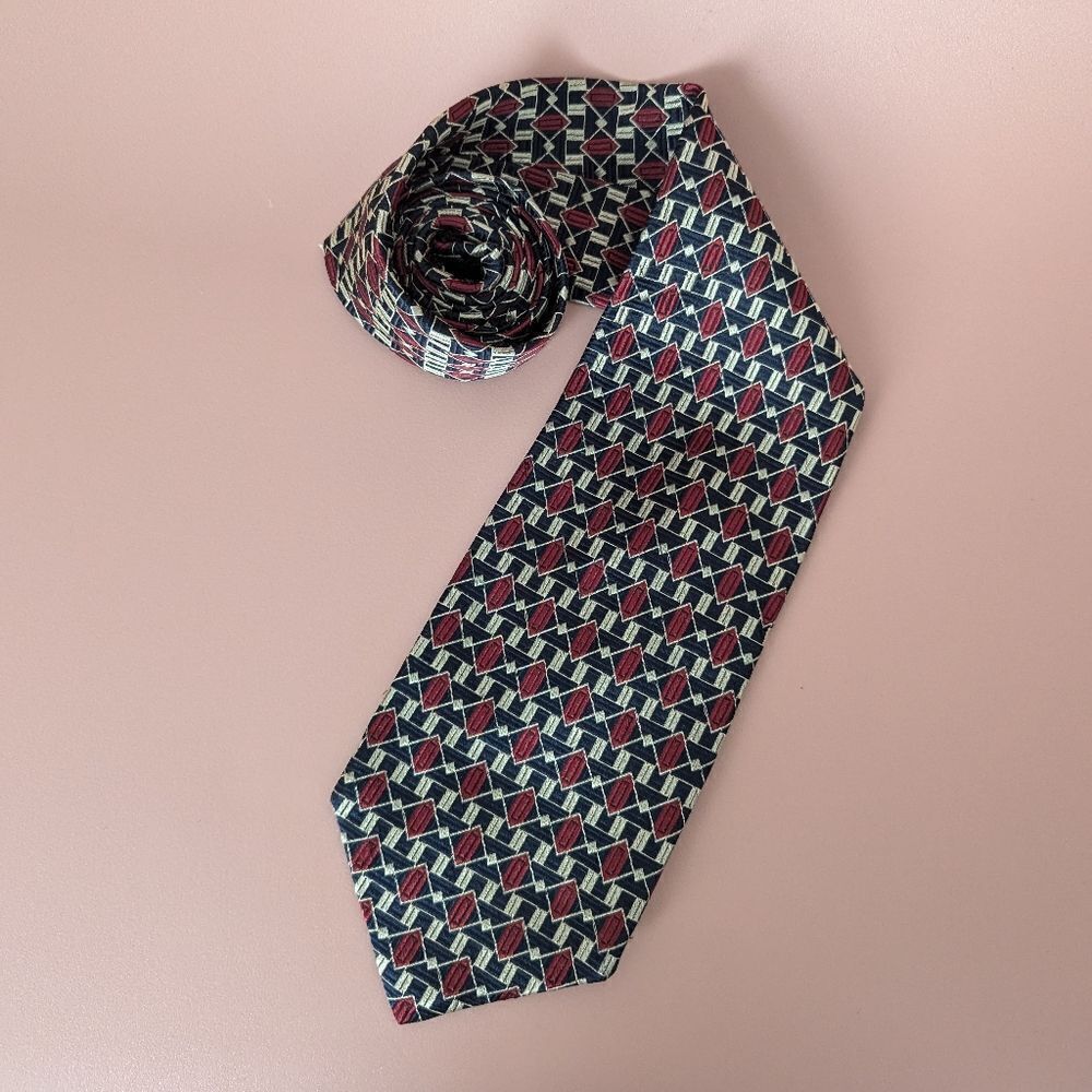 Valentino navy blue red white silk patterned neck tie